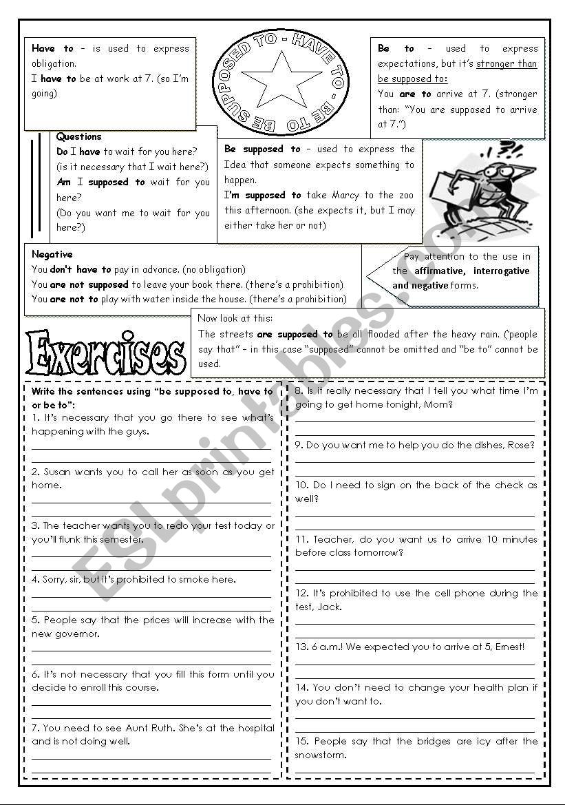 Be Supposed To Have To Be To Rules Examples And Exercises Keys And B W Version Included 3 Pages Editable Esl Worksheet By Zailda